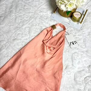 Zara peach satin halter mini top